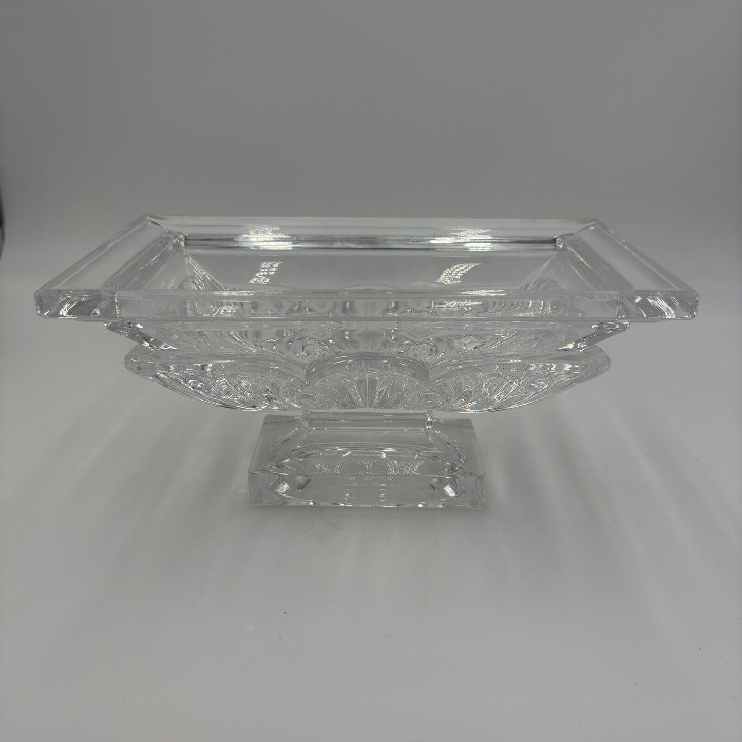 Bohemian Handcut Crystal Footed Jardiniere - Art Deco Acanthus Bowl Clear