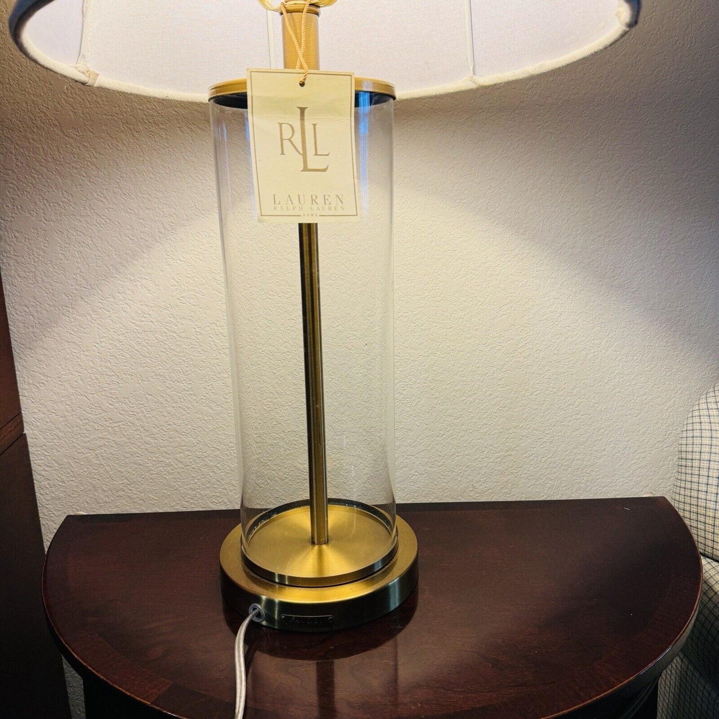 Ralph Lauren Payton MODERN CHIC BRASS & GLASS 27” Cylinder Gold Tone Table Lamp