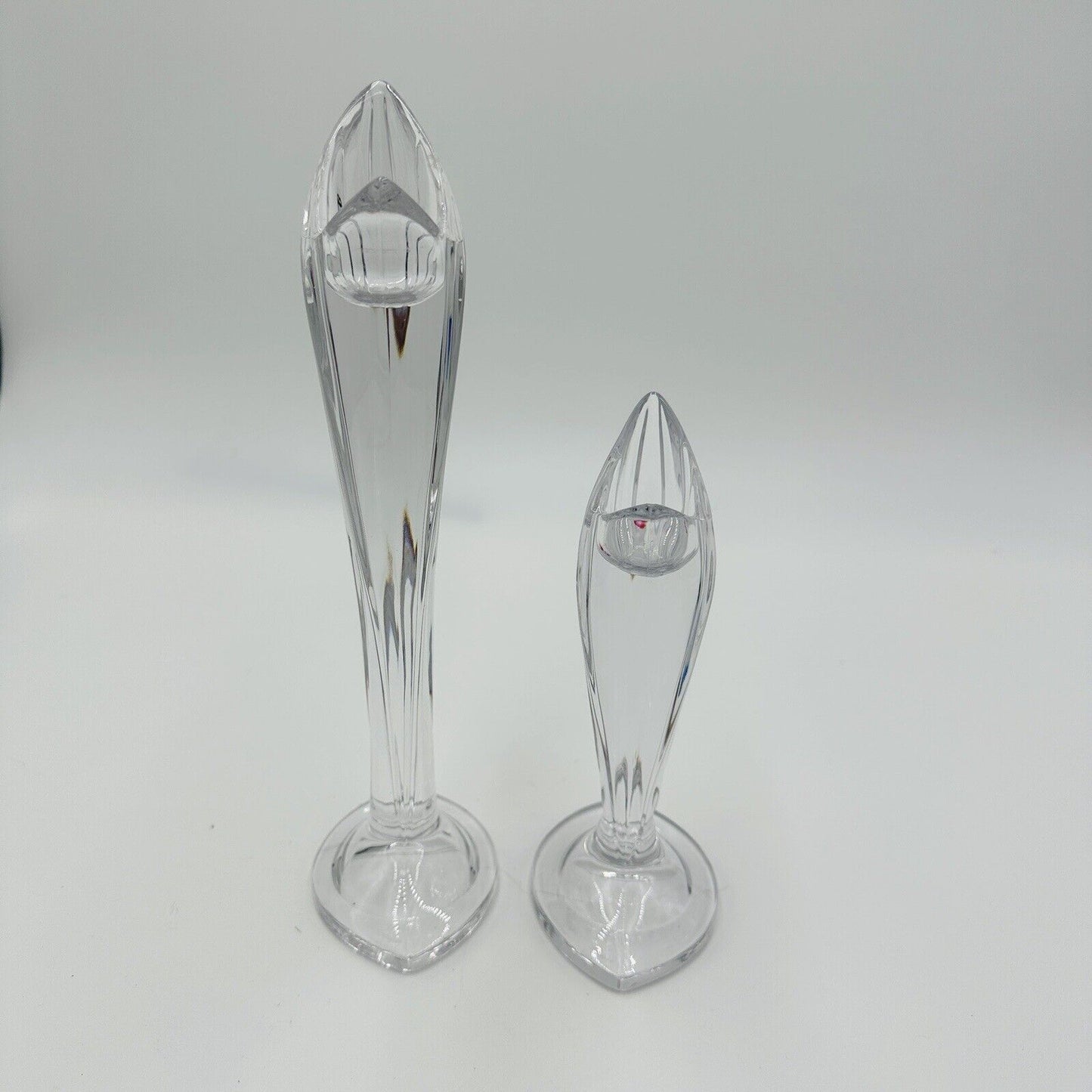 Waterford Crystal Candlesticks Pair Signed Clear Marquis Candle Holders 2 Sizes