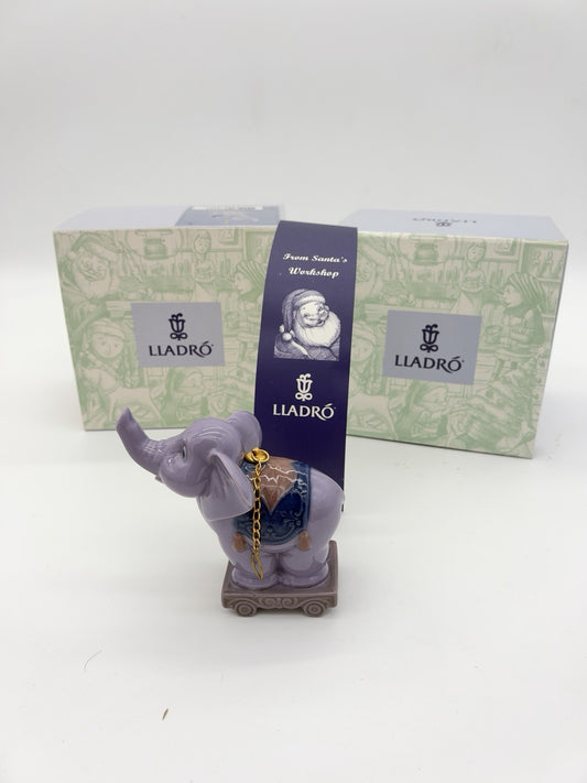 Lladro Spain Porcelain Circus Star Purple Elephant #6388 Christmas Ornament Box