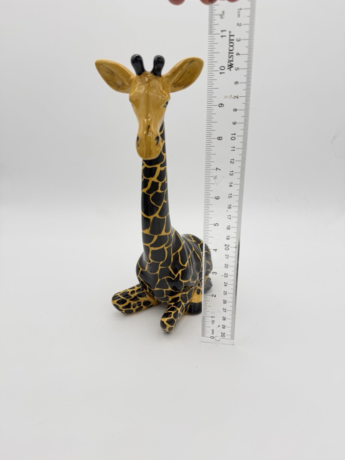 Studio Art Pottery Ceramic Giraffe Painted 10” Sculpture Signed Vintage Rare