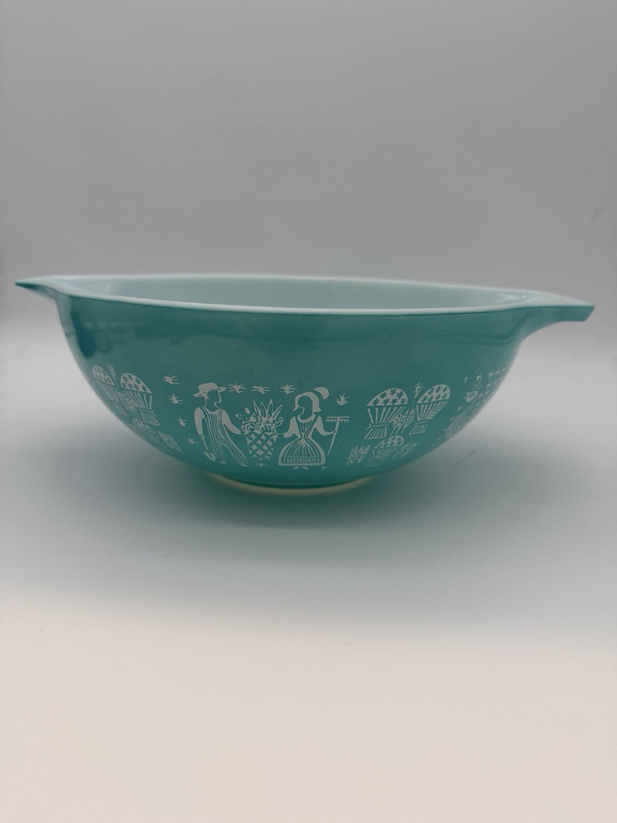 PYREX Amish Butterprint Cinderella 4 Qt Turquoise Mixing Bowl #444 Vintage Glass