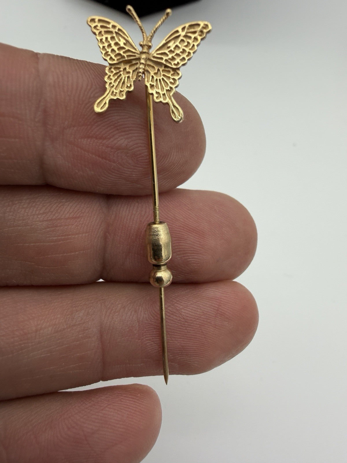 14K Solid Yellow Gold Signed B.A BALLOU B.A.B  BUTTERFLY Hat Stick Pin Vtg 1.8g