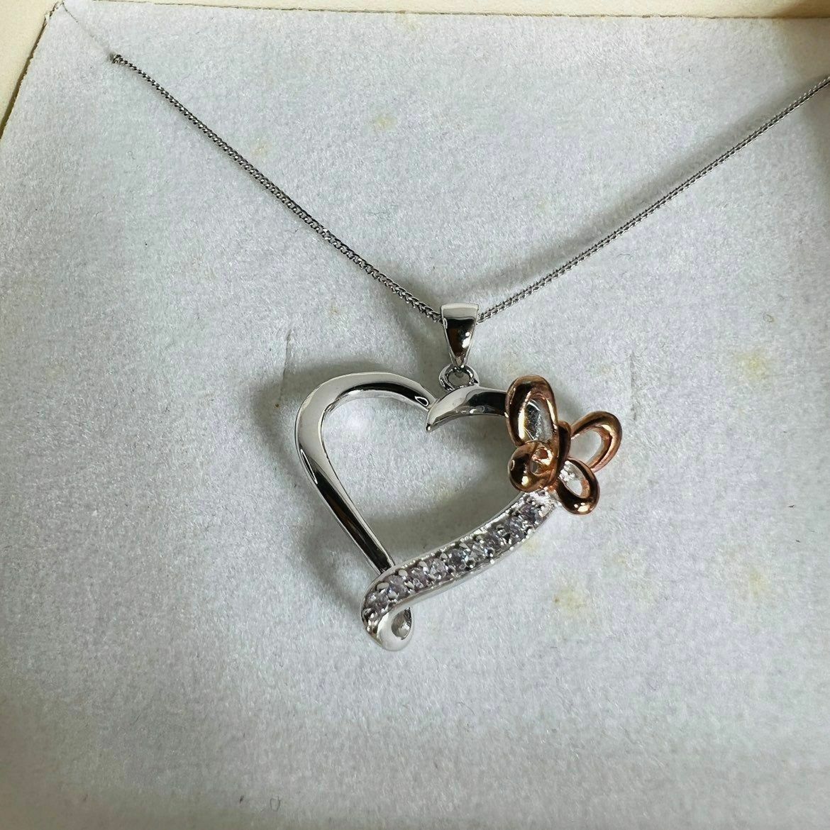 Necklace Women's Jewelry Butterfly Diamond Heart Sterling Silver