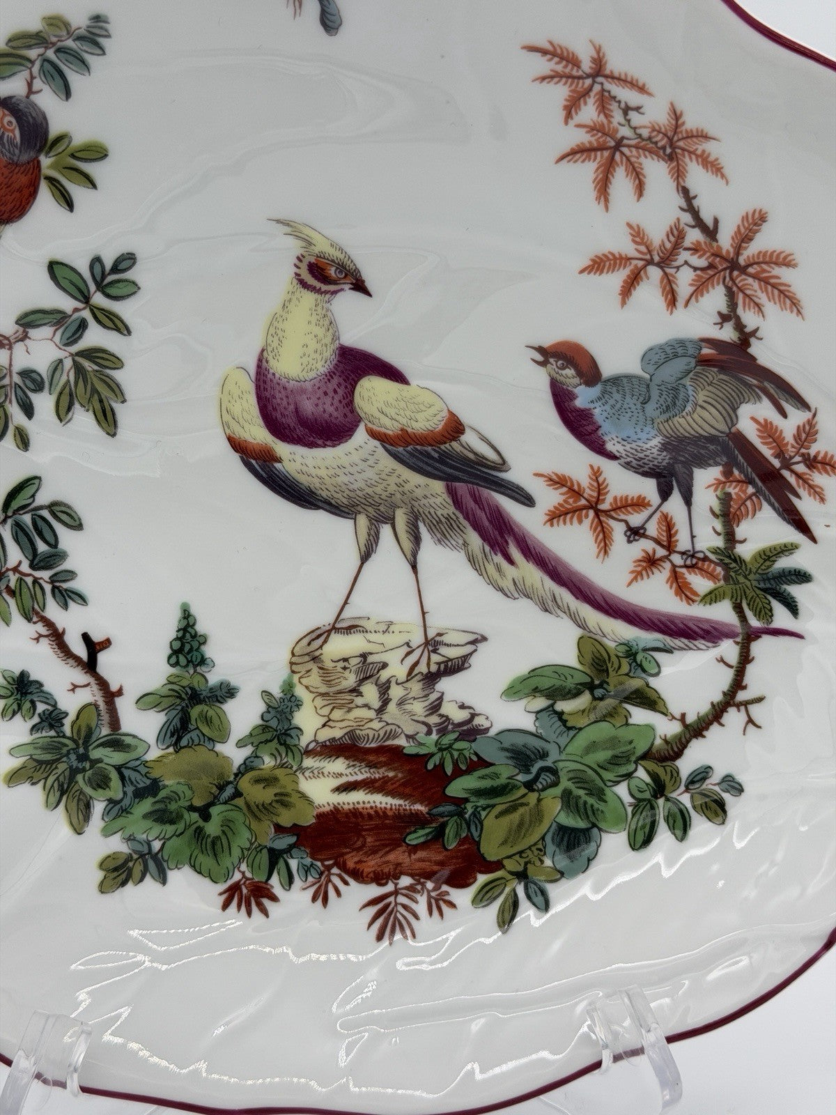 Mottahedeh Williamsburg Porcelain Chelsea Birds  Leaf Bowl Portugal Large Vtg