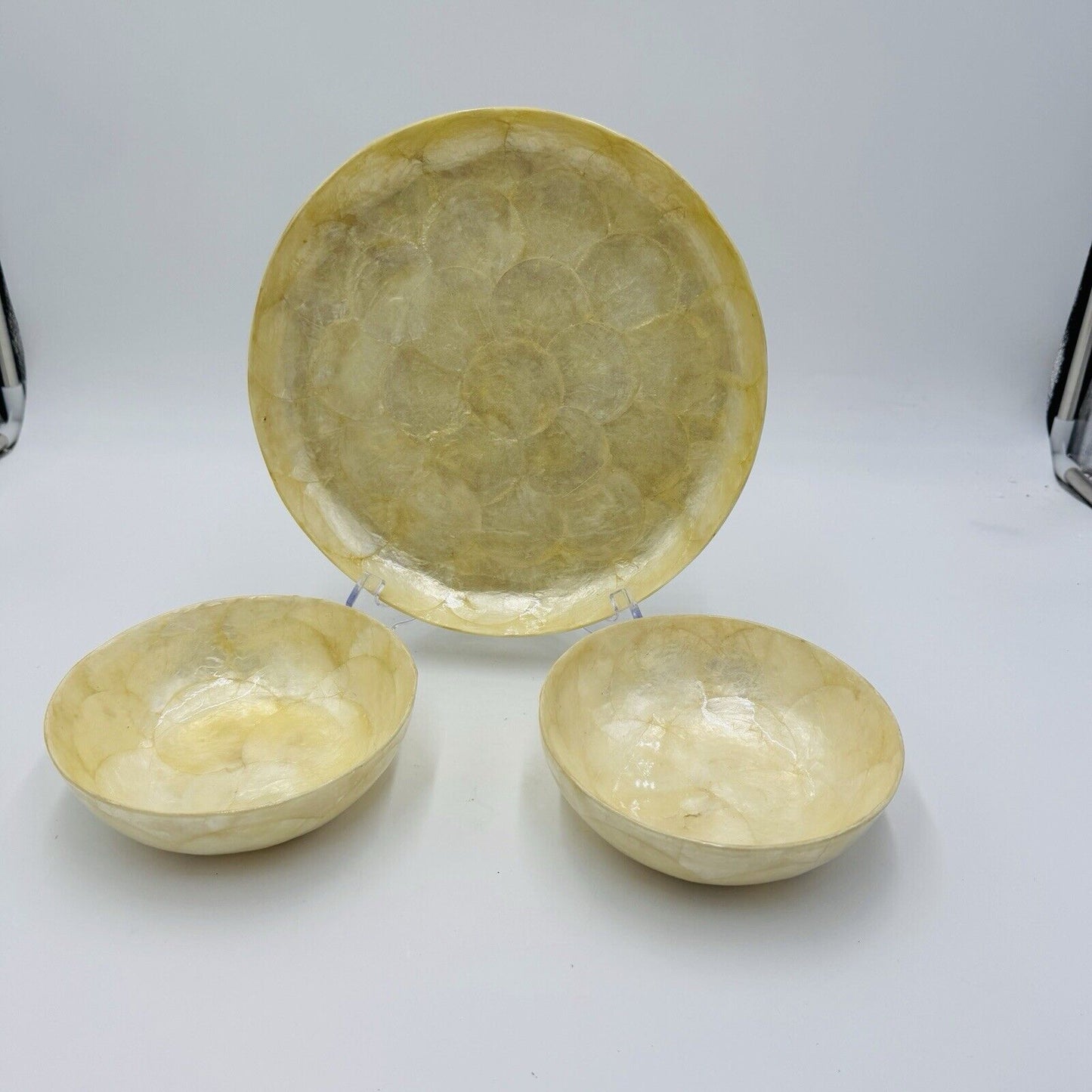 Vintage Capiz Shell Tray and Bowls Set 3 Pieces