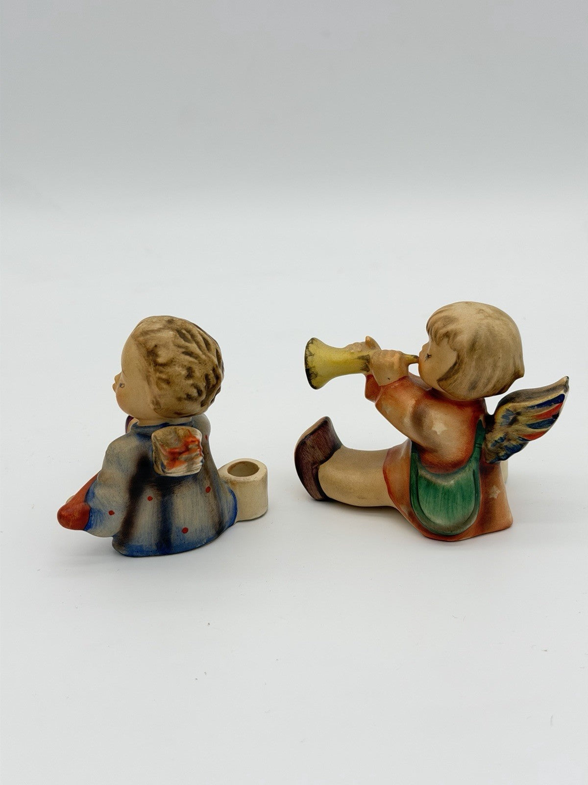 1950 Goebel Hummel Painted Angel Cherub Musician 2”H Candleholders Figurines