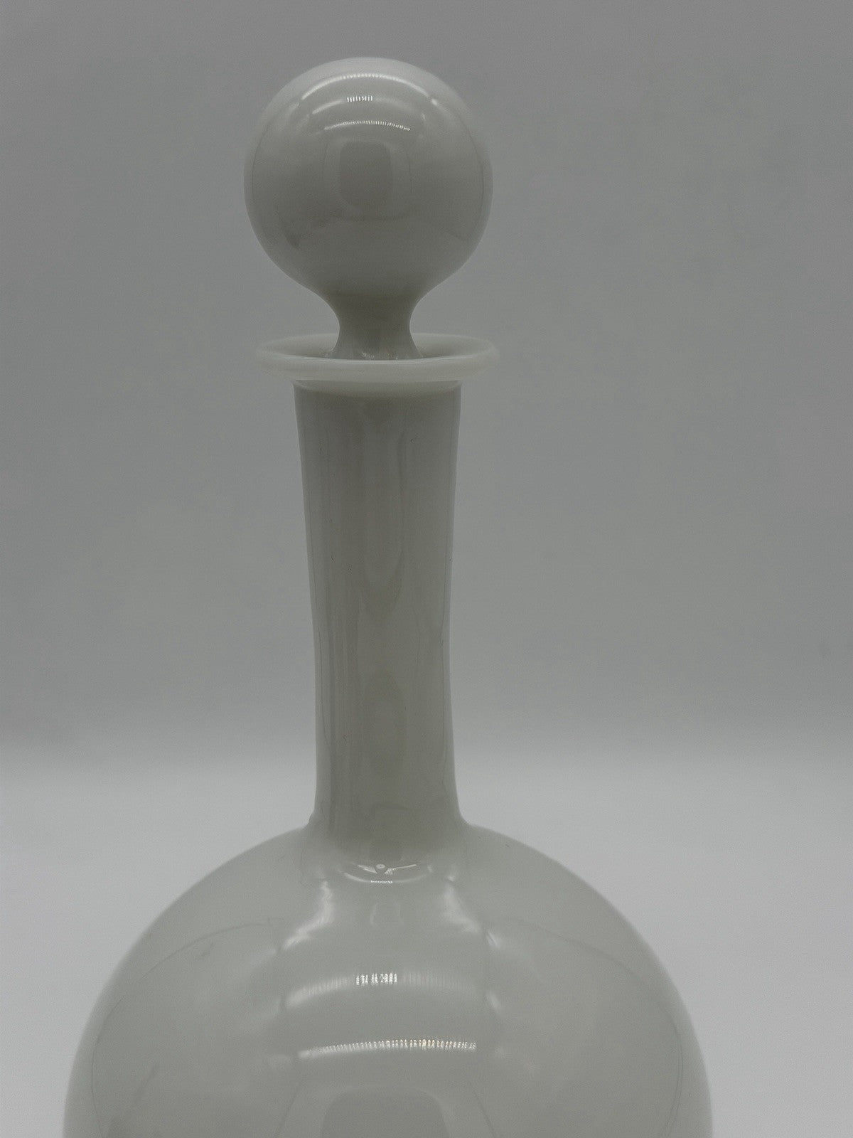 Vtg Art Glass Portieux Vallerysthal White Opaline Dresser Bottle /Stopper 11”H
