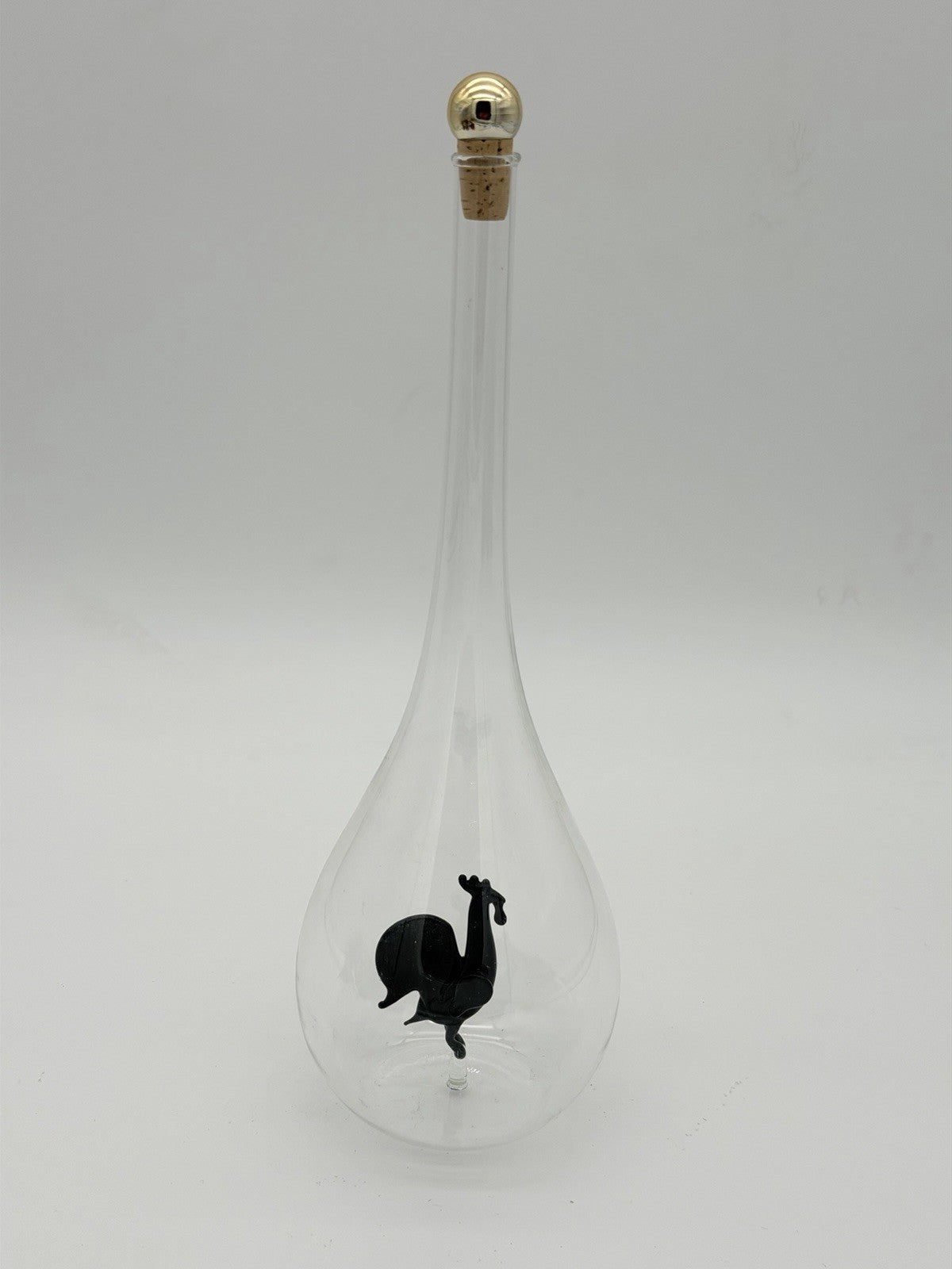 Cristalica European handblown glass gift bottle W/ Black Glass Rooster Figurine
