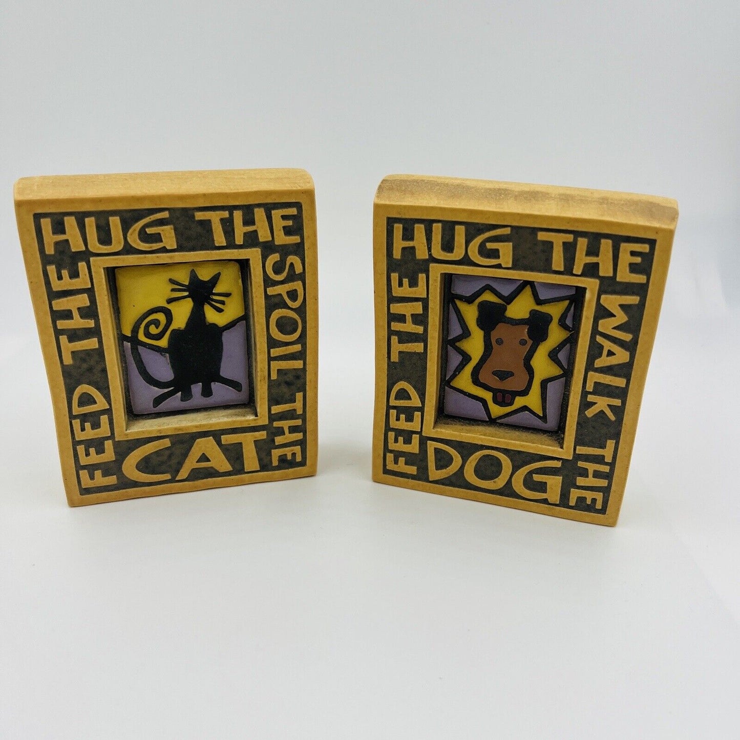 Macone Clay Tiles Hug the Cat and Dog Wall Ceramic Hand Glazed Wisconsin Plaques