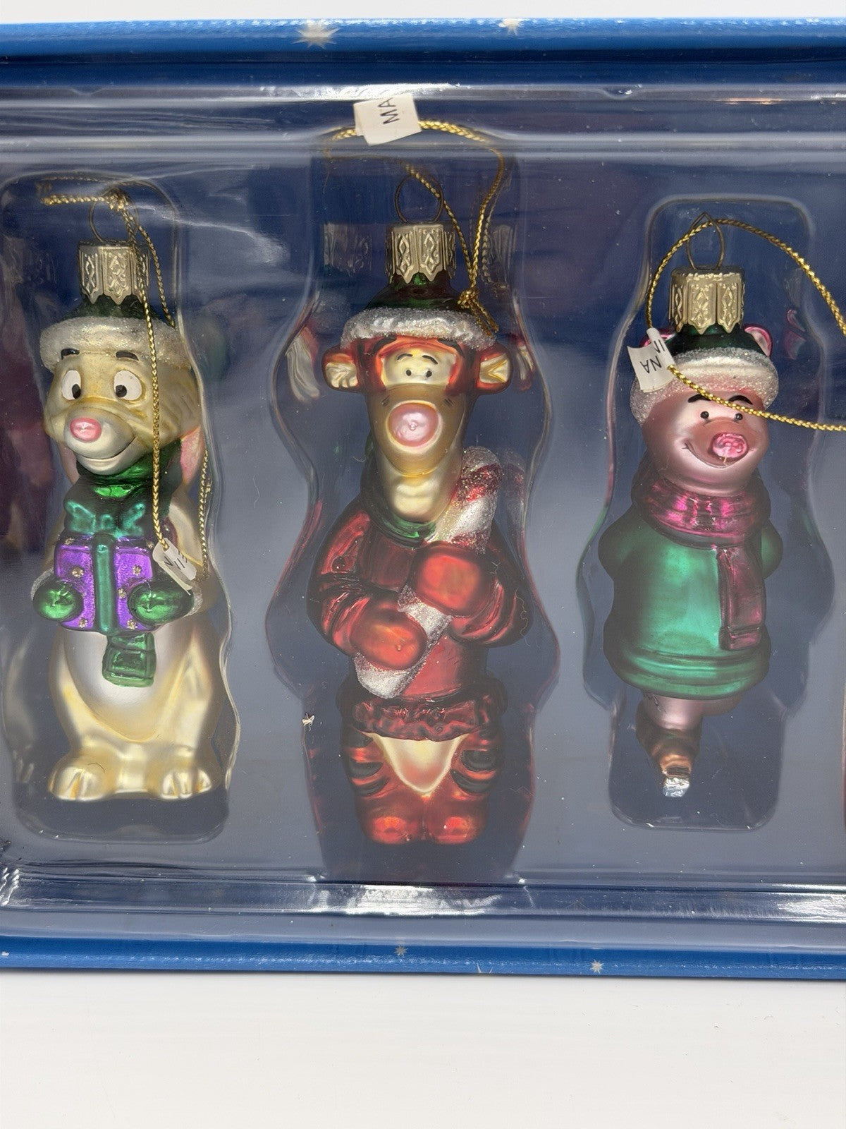 Disney Store Pooh Family Hand Blown Art Glass Ornaments Set 7 Christmas W/box