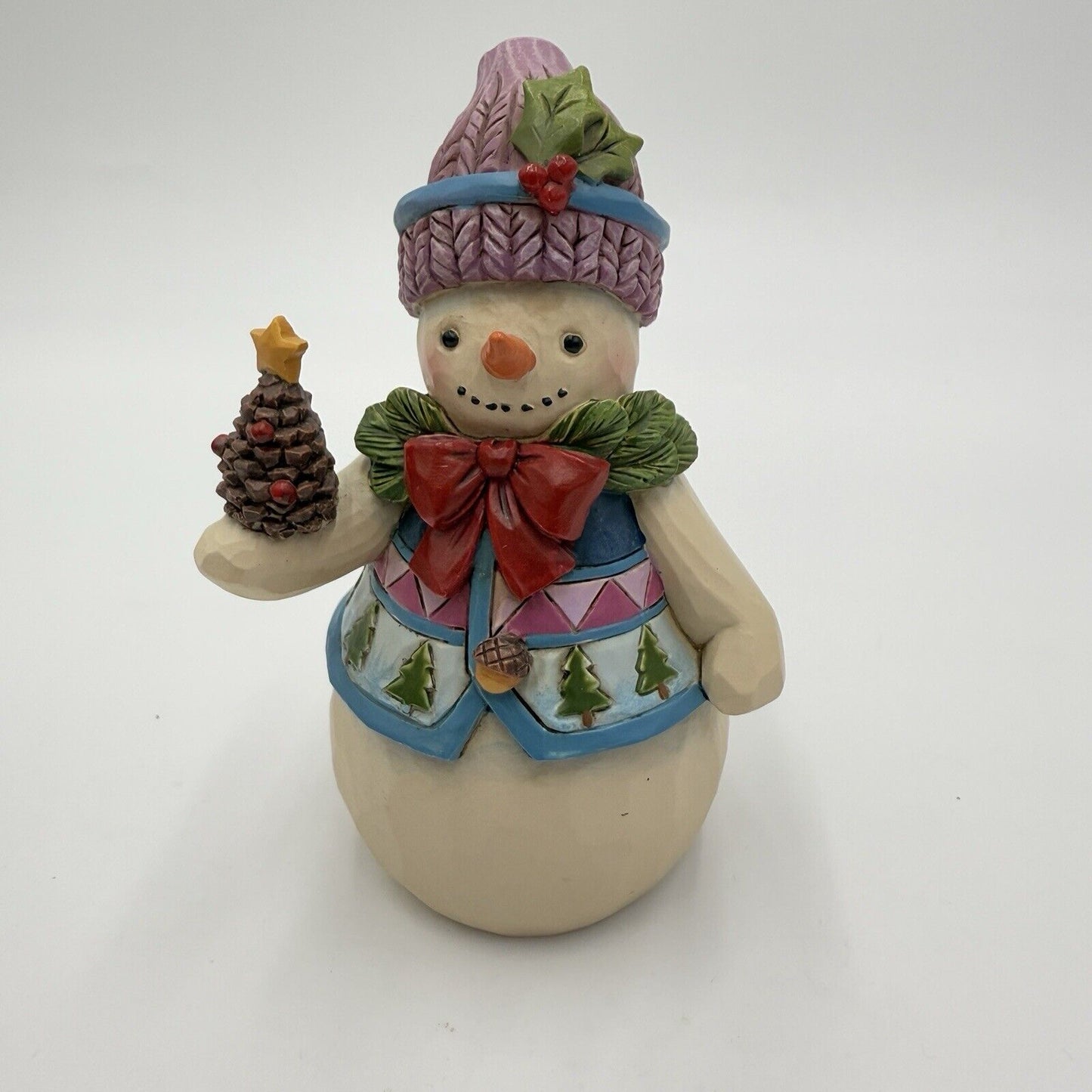 JIM SHORE Pinecones & Holly 4.75" Snowman Figurine Resin Christmas