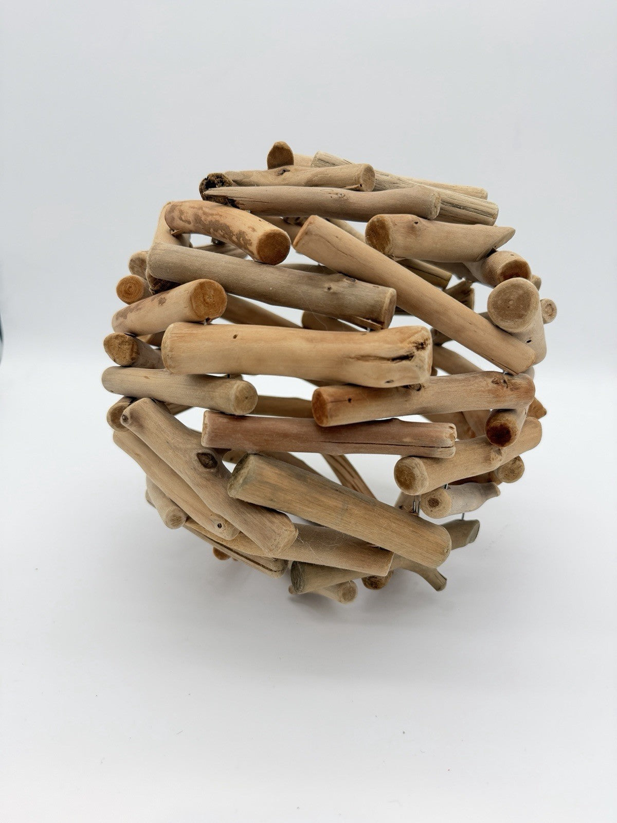 Folk Art rustic nautical decor  9-inch driftwood ball Wood Art Craft