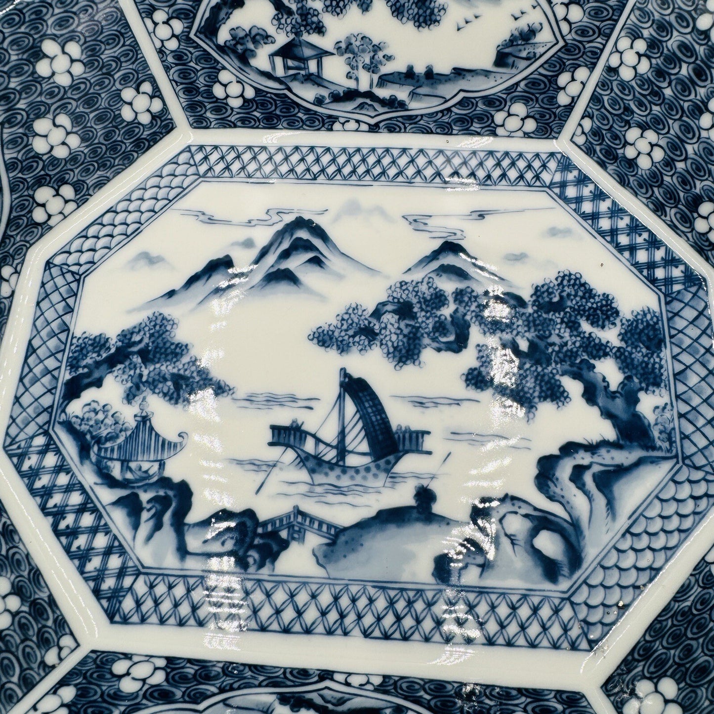 Japanese Serving Platter Victorian Antique Satsuma Dish Blue White