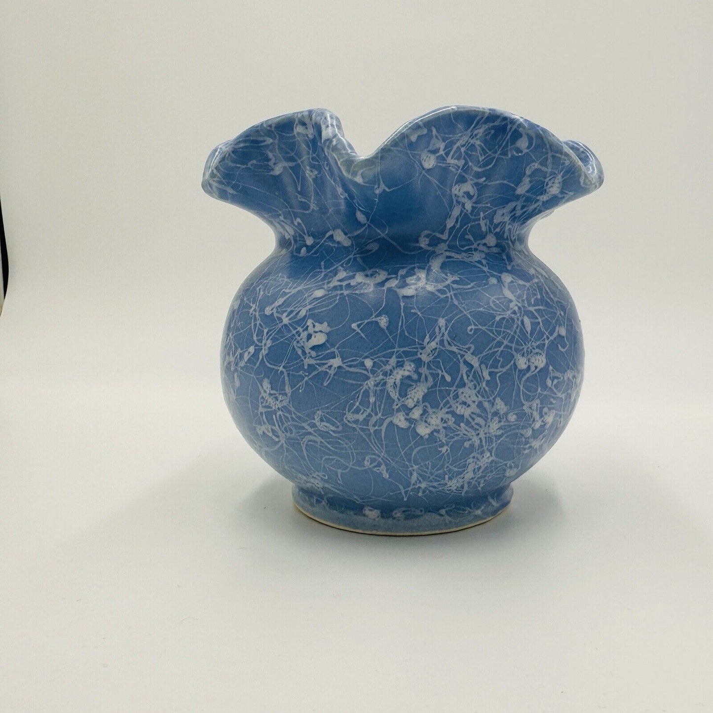 Shawnee Vase Studio Potter  Ruffle Blue Glaze Splatter Drizzle 5.5 in Home Decor