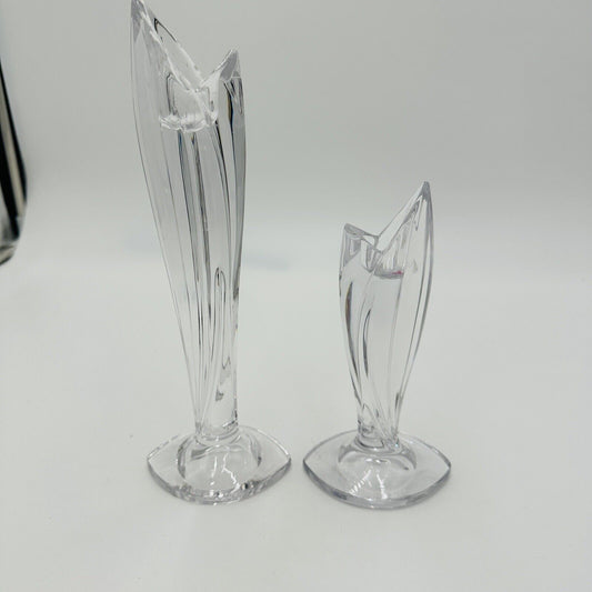 Waterford Crystal Candlesticks Pair Signed Clear Marquis Candle Holders 2 Sizes