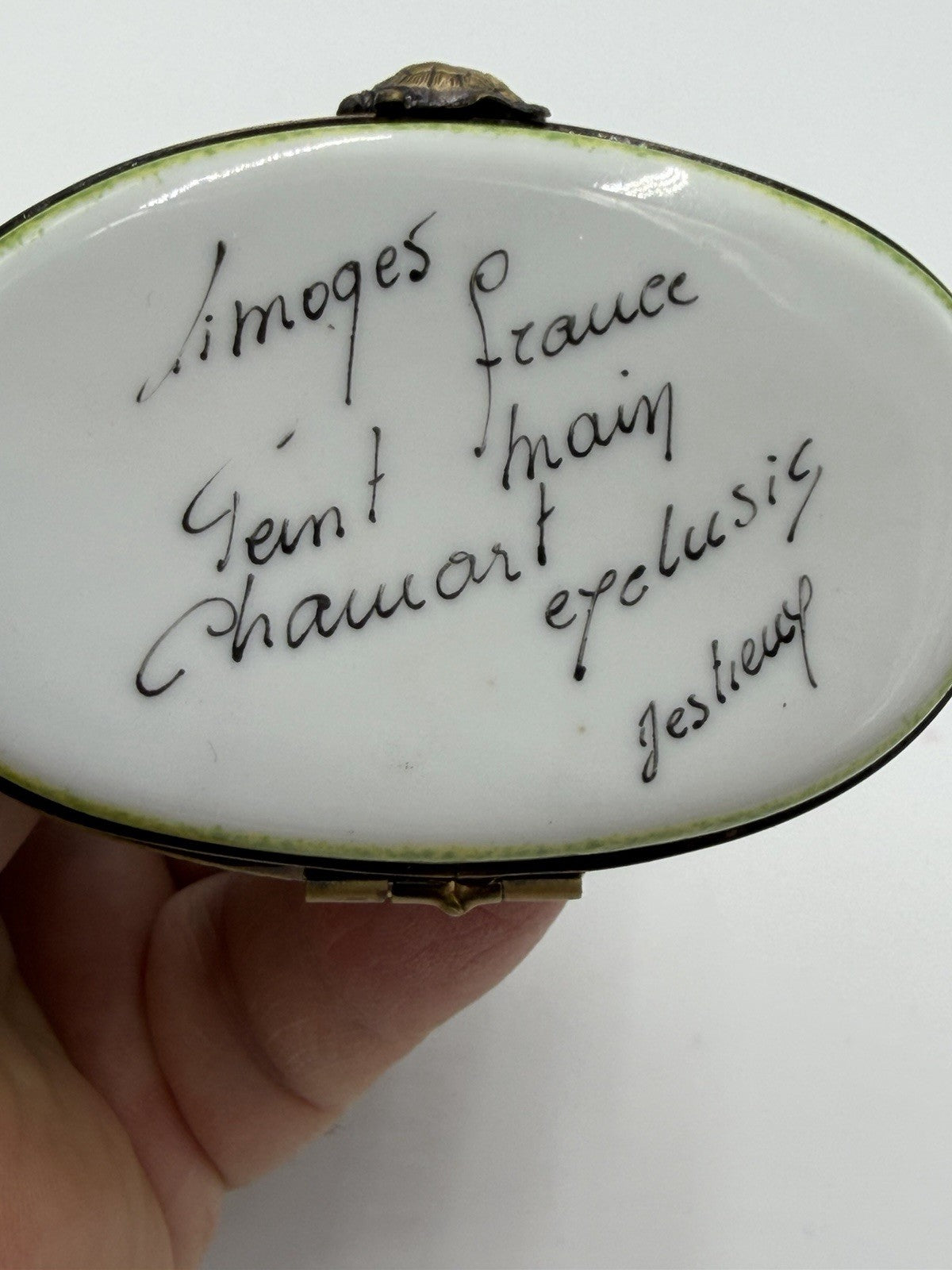 Rare Limoges France Porcelain Trinket Box Turtle & the Hare 4.2”H Painted Signed