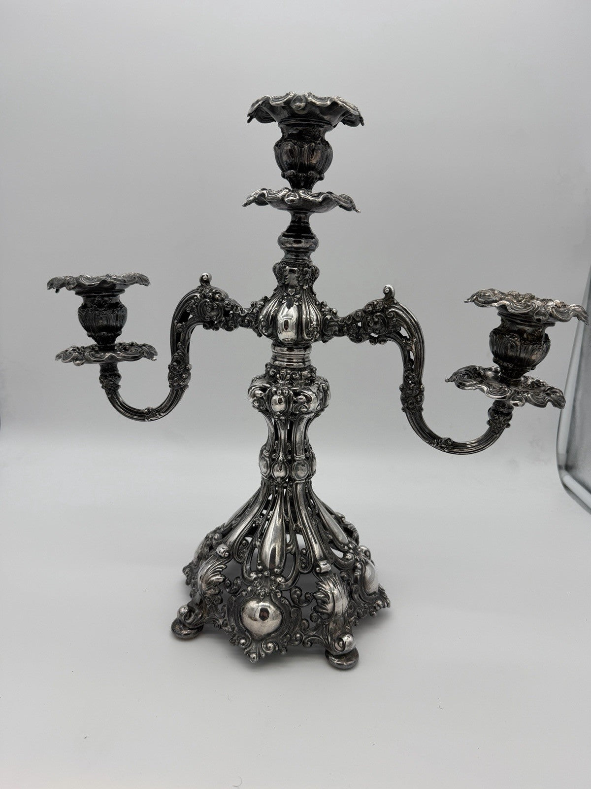 Antique Reed & Barton Silver Plated Renaissance Designed 3 light Candelabra