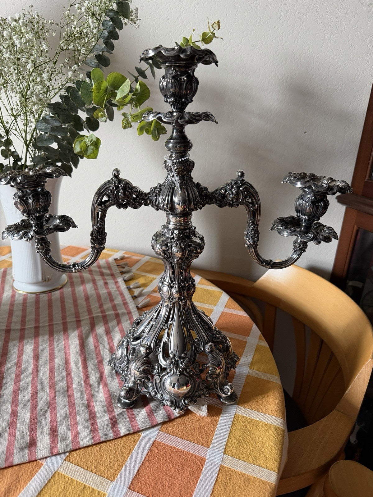 Antique Reed & Barton Silver Plated Renaissance Designed 3 light Candelabra