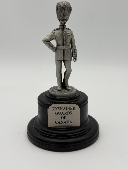Vintage Pewter Grenadier Of Canada On wooden base soldier figurine Sculpture 7.5