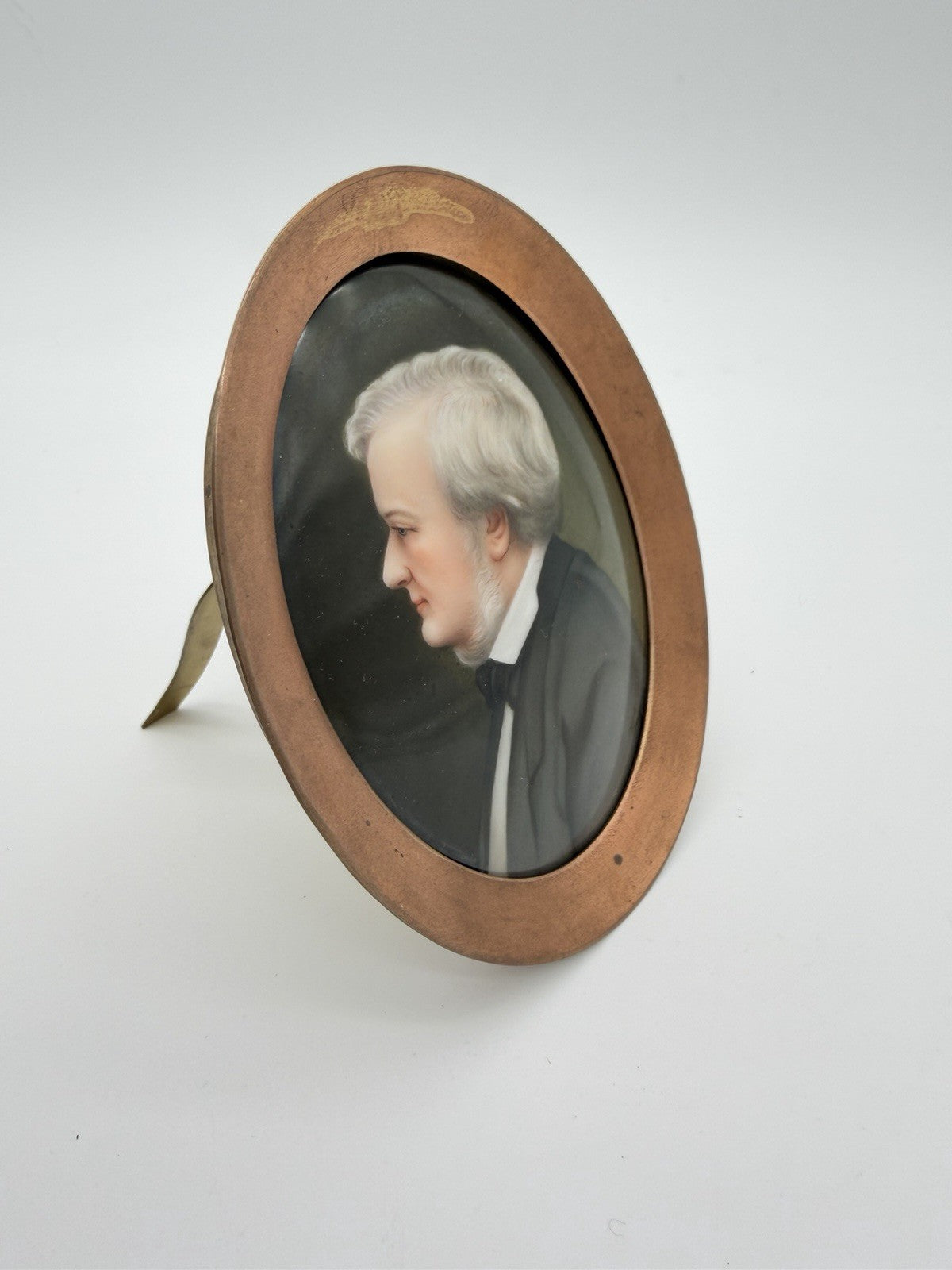 Antique Portrait Painting Porcelain Richard Wagner Bronze Oval Frame Small