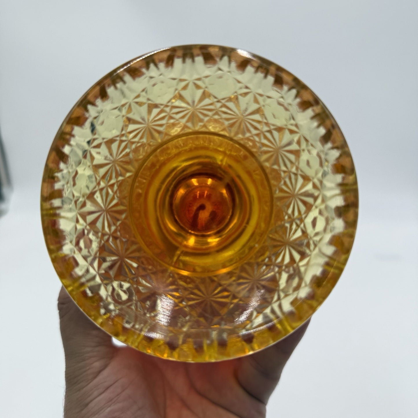 Vintage L.G Wright Daisy & Button Amberina  compote candy dish 7.5” Art Glass