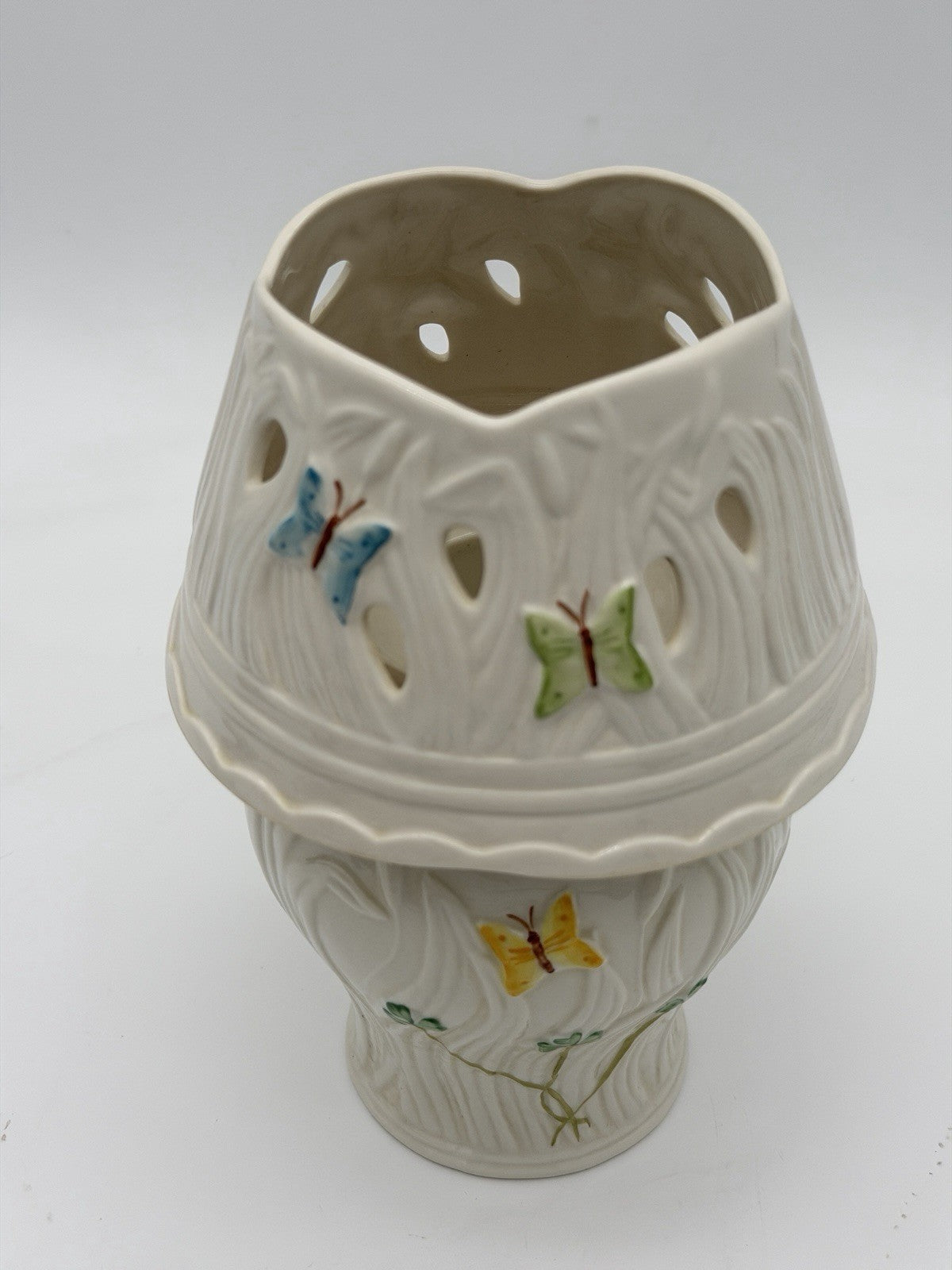 Belleek Ireland porcelain summer butterfly pierced votive lamp 13th Anniversary