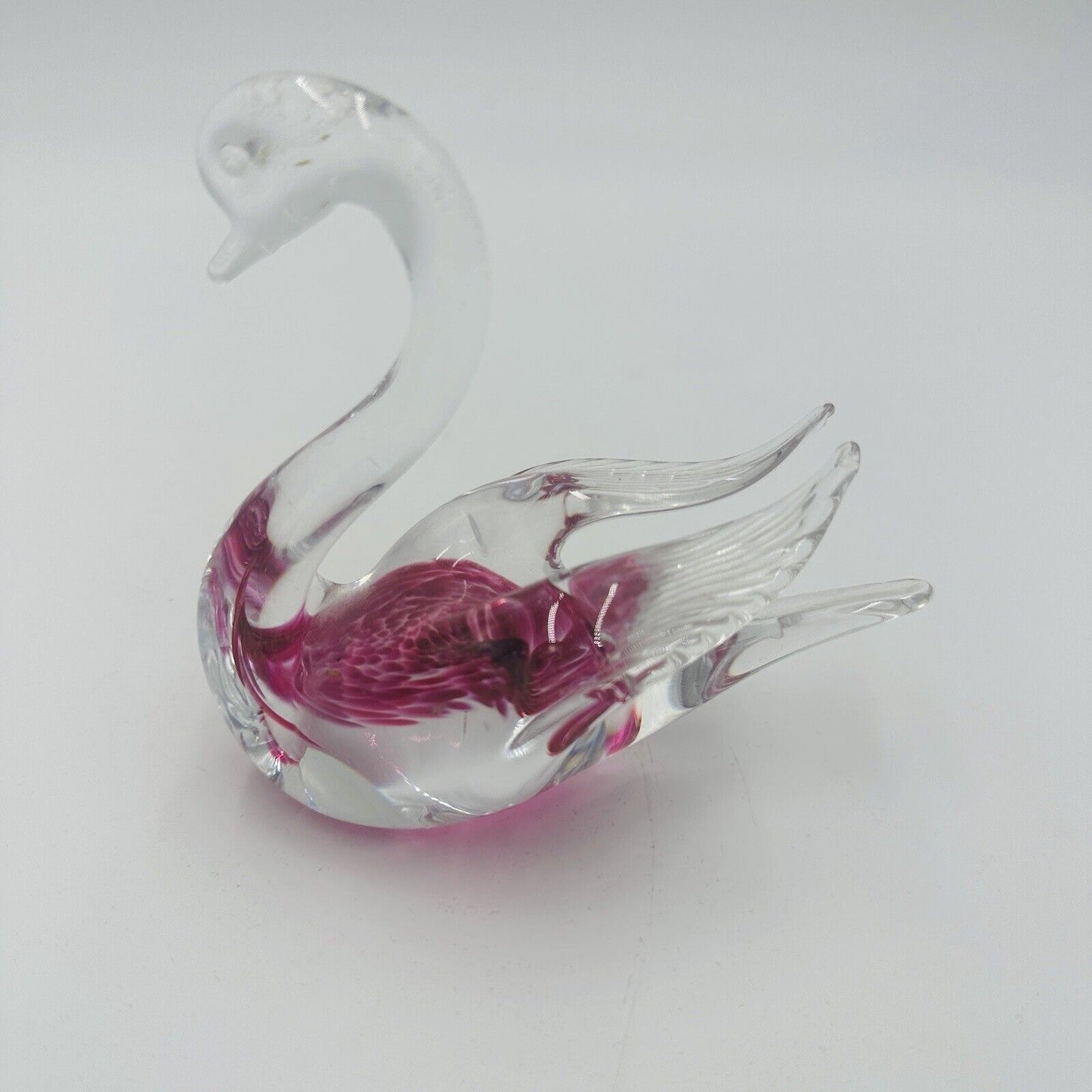 Swedish Granna Swan Glass Art Figurine Pink 5in Hand Blown Hand Made Vintage