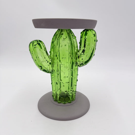 Bath & Body Works Art Glass  Cactus 3-Wick Candle Holder Retired Green 7”