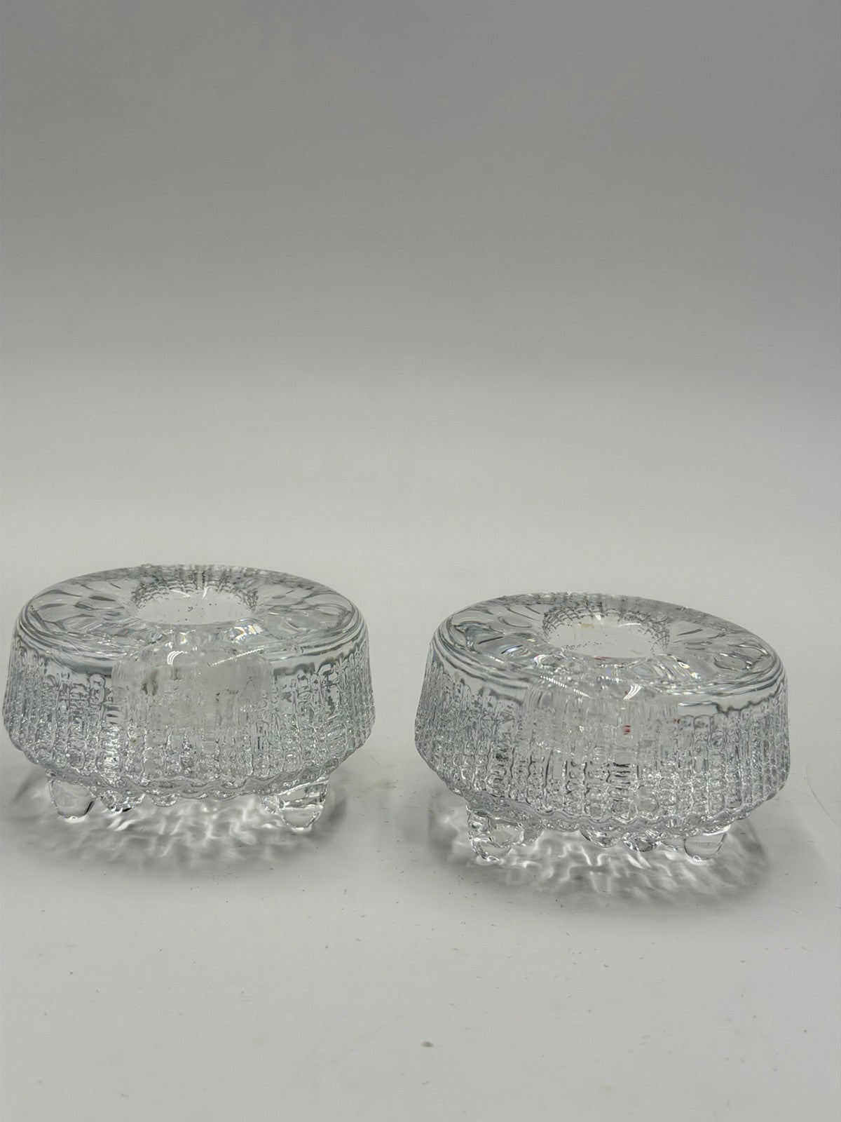 Iittala Crystal  Finland Ultima Thule Pat Wirkkala Design Candle Holders Hobnail