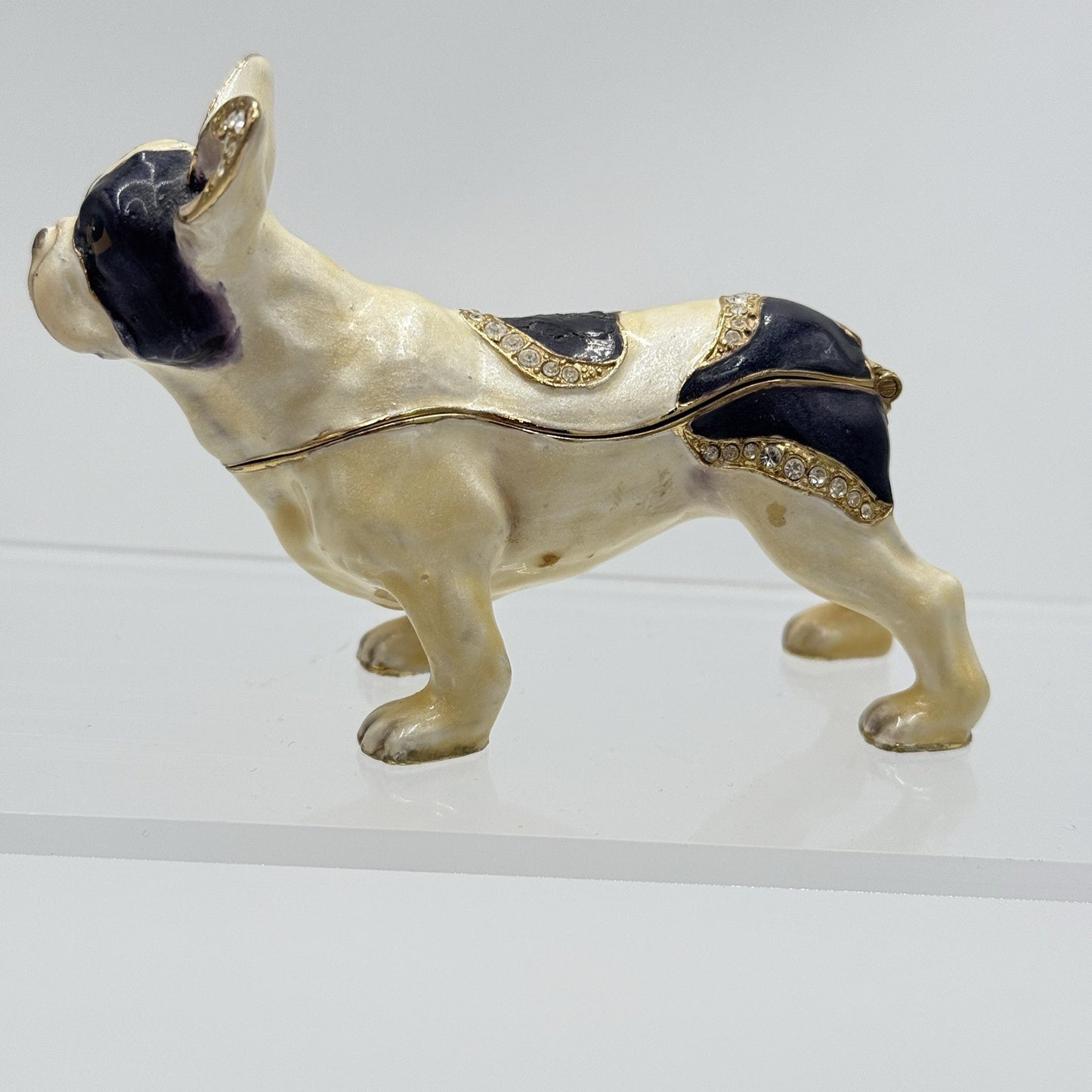 Ciel Boston Terrier Dog Trinket Box. Hand Set Swarovski Crystals & Enamel