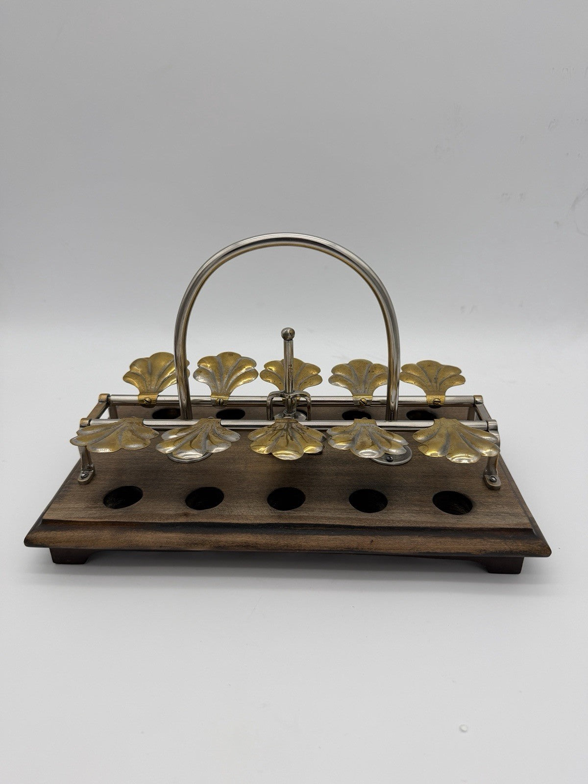 Antique English egg boiling rack & breakfast server Ginkgo Leaf Spring Clips