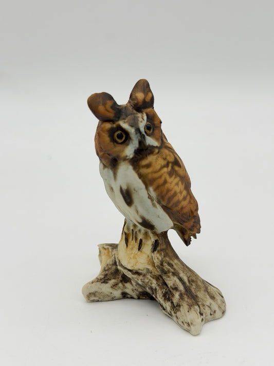 Tay Italy Porcelain Long Eared Owl Signed Figurine Hand Painted 3.5”H Vintage