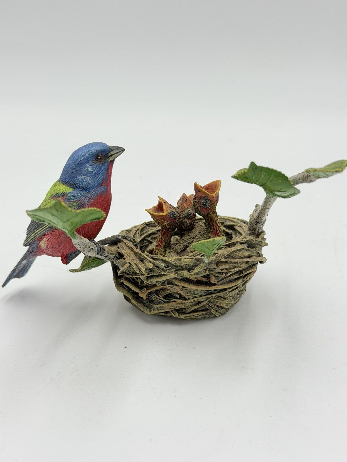 The Danbury Mint Painted Bunting Bird Nest Chicks Mini Figurine 3” Bob Guge