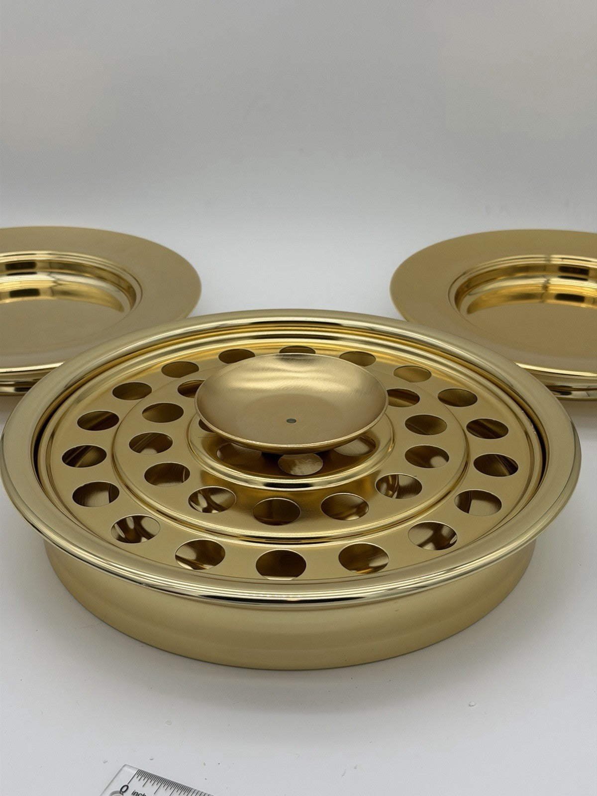 Artistic Communion Cup Tray &2 Bread Trays GOLDTONE Brass Holds 40 Set 4 PCs