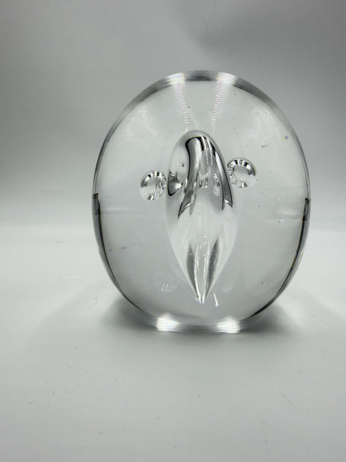 Vintage Åhus Ahus Sweden Art Glass Abstract 1993 Clear Paperweight 3.5”