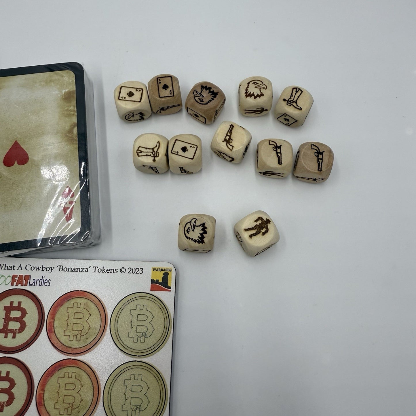 What a COWBOY BUNDLE Sealed Deck Of Cards Tokens TOO FAT LARDIES & Custom Dice