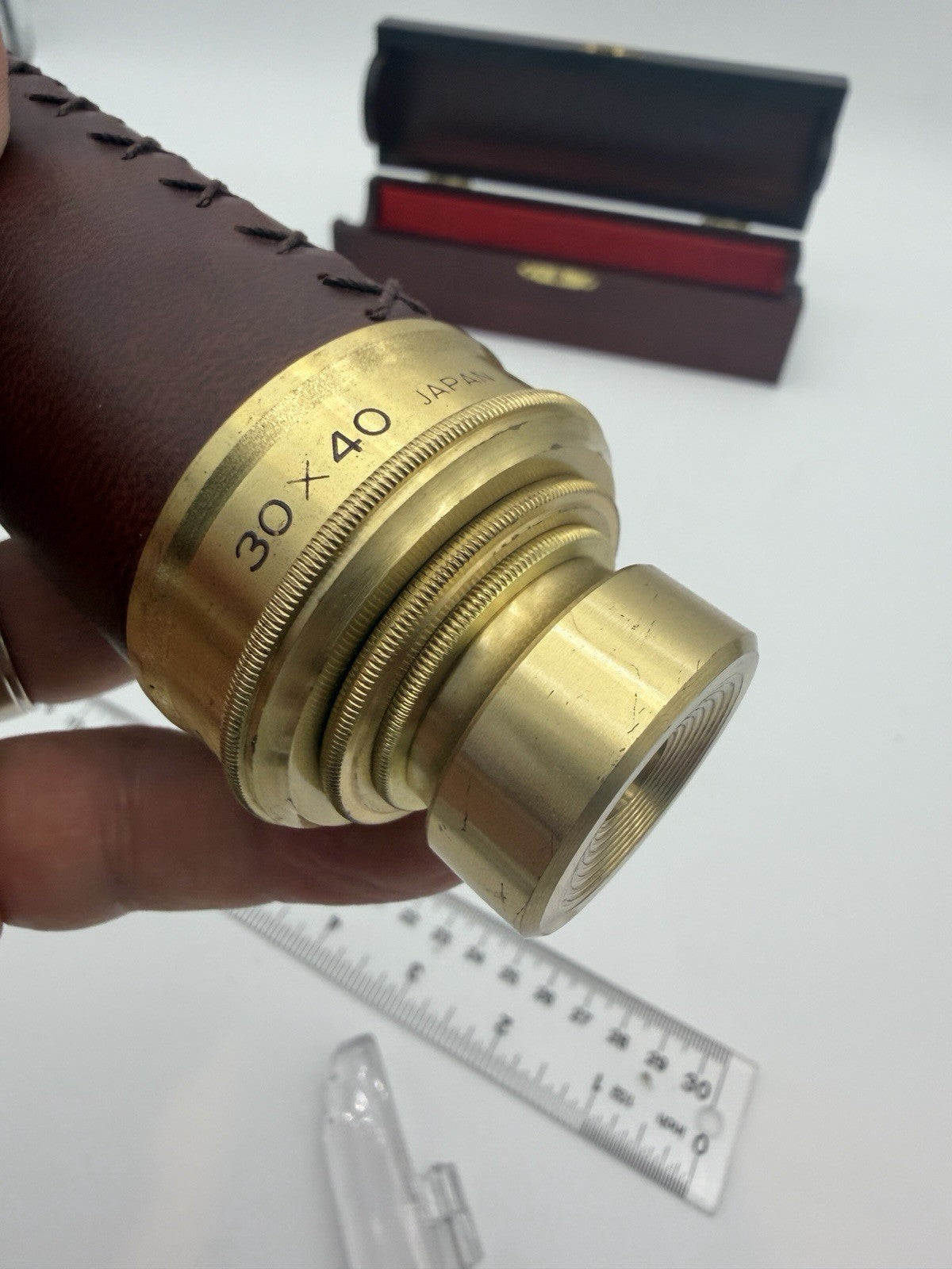 Antique Brass Leather Telescope 30 x 40 Wood Case maritime Spyglass Tube