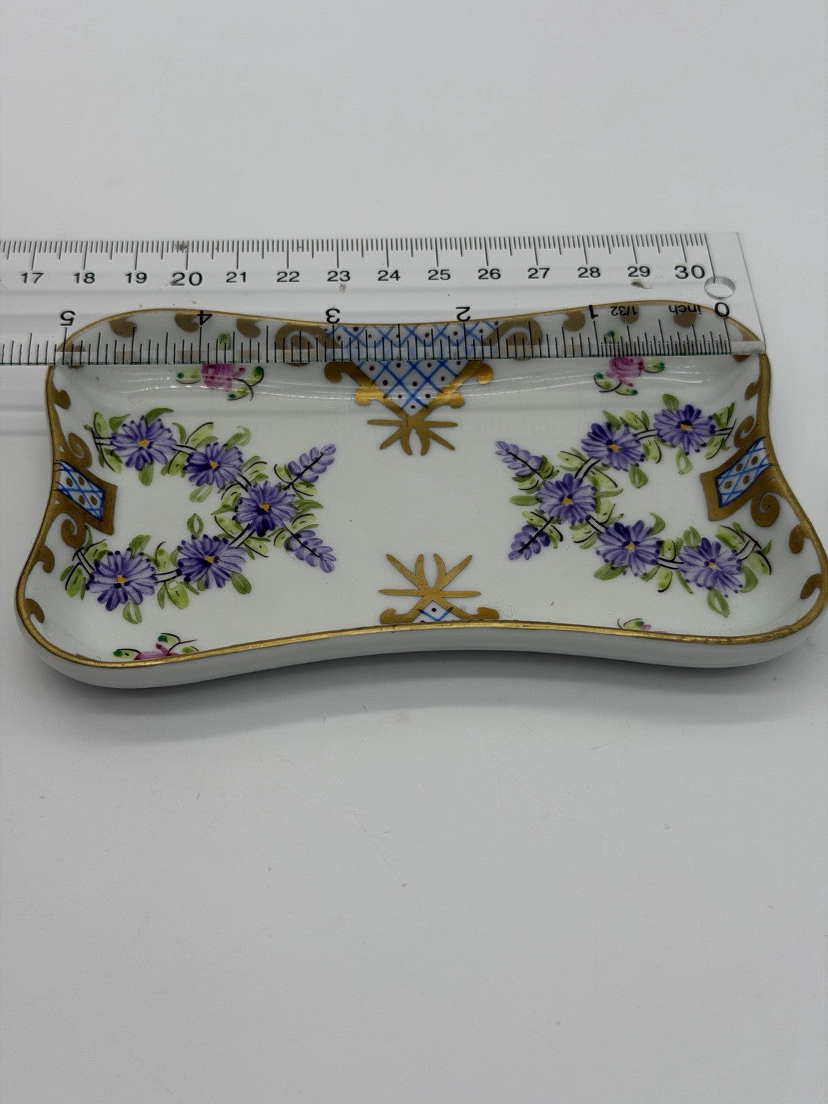 Limoges France Porcelain Hand Painted Floral Pattern Tray/dish 5”x3”