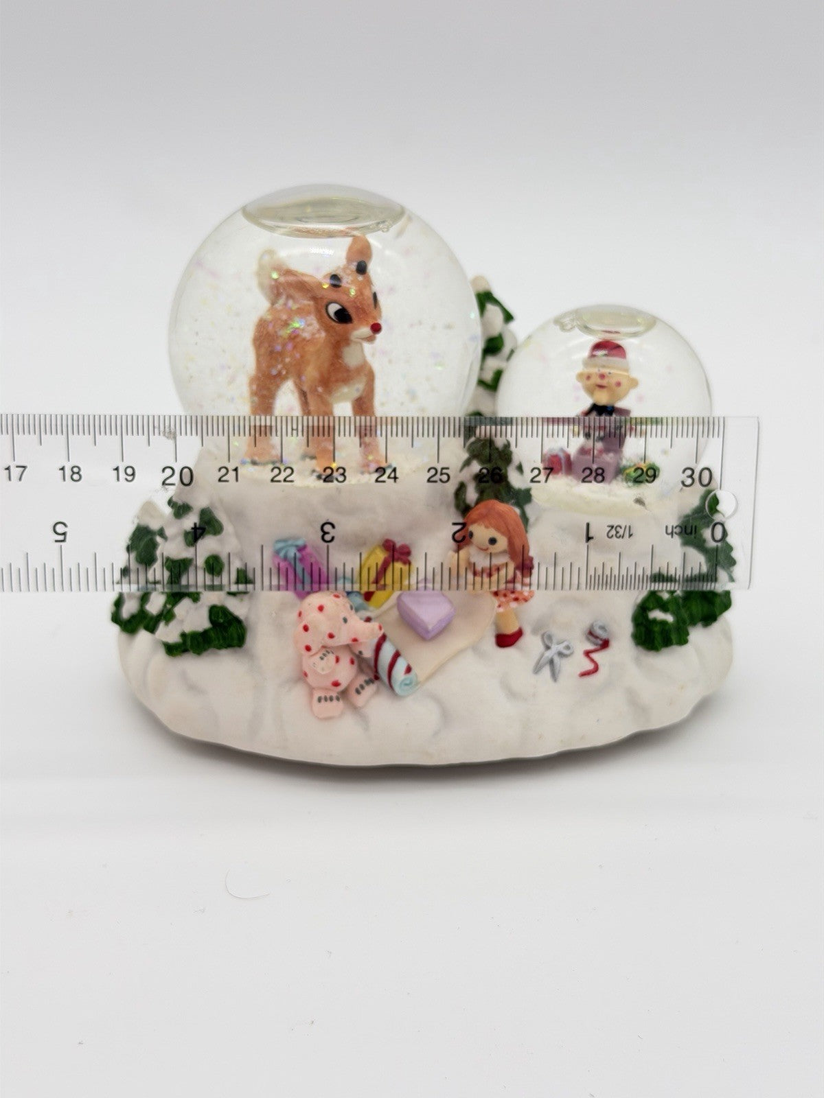 Rare Rudolph Red Nosed Reindeer & Charlie In the Box Musical Double Snowglobe