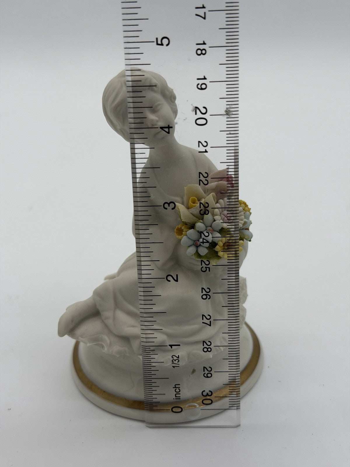 Capodimonte Italy White Bisque Porcelain Signed Marcolin Girl W/flowers Figurine