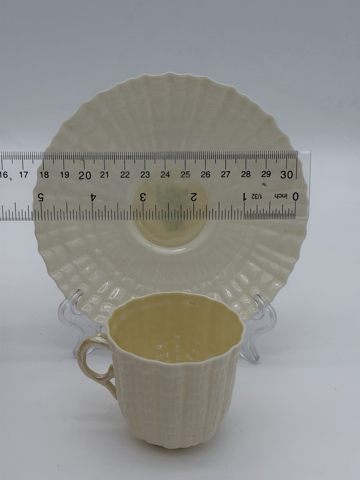 Belleek Ireland Tridacna Demitasse Cup Shell Pattern Porcelain Saucer & Cup Set