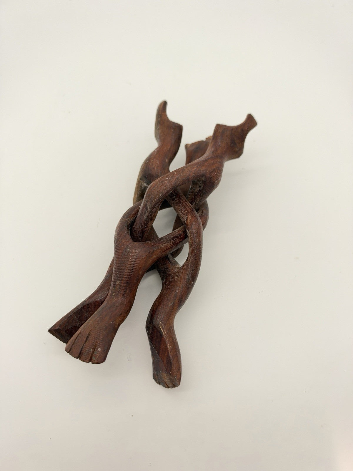 20th Century Boho Chic Hand Carved Wood Bowl Stand Snake Head 5”H