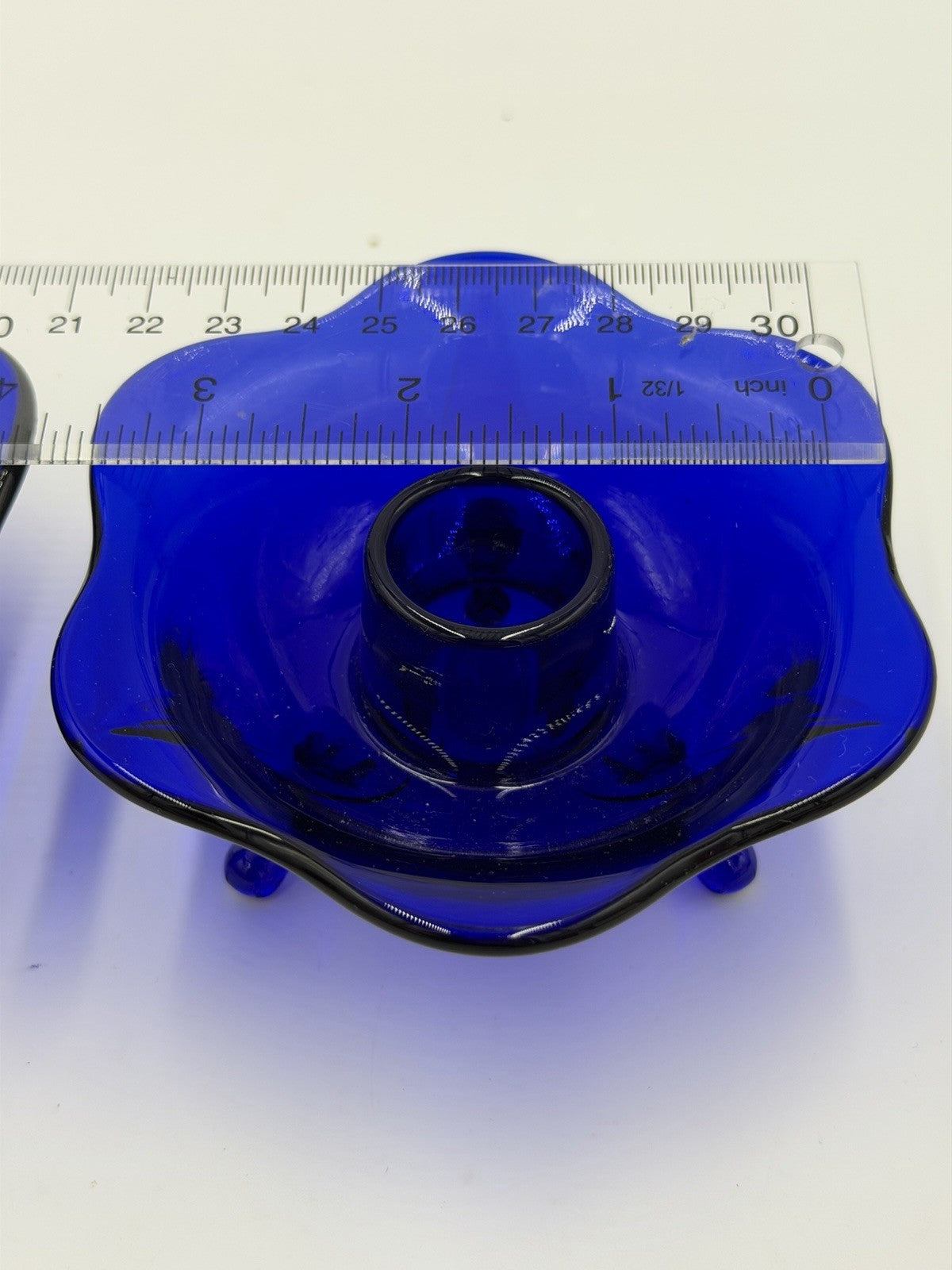 Fenton Art Glass Blue Cobalt Footed Candle Holder Set 2 PCs Vintage