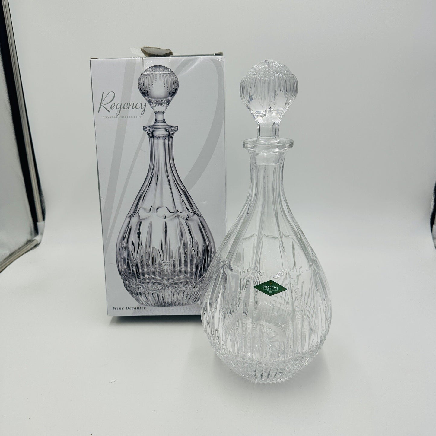Shannon Crystal Wine Decanter Regency Bright Cut 14in H 46 oz Box