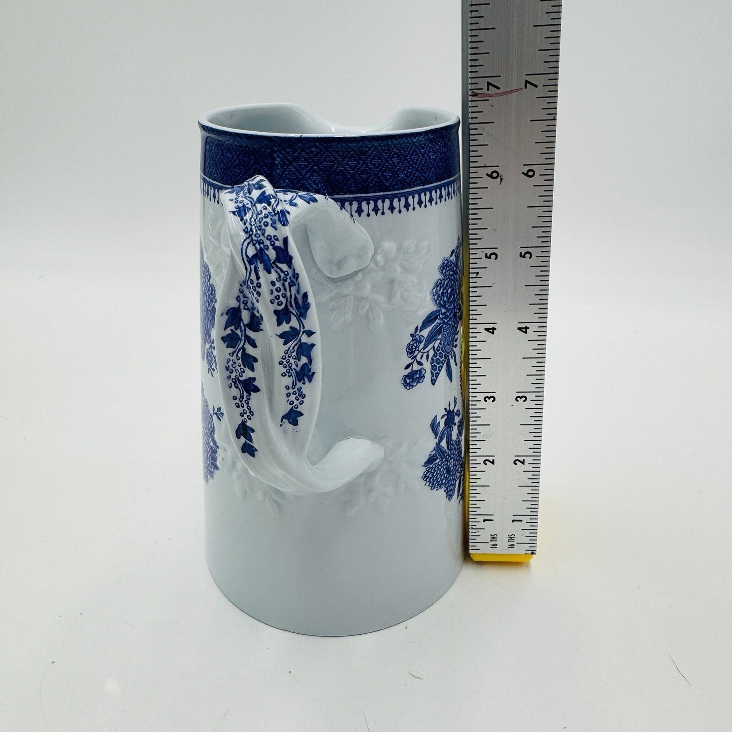 Spode Copeland Fitzhugh Blue Pitcher Milk Jug England Fine Stone 6 1/2in