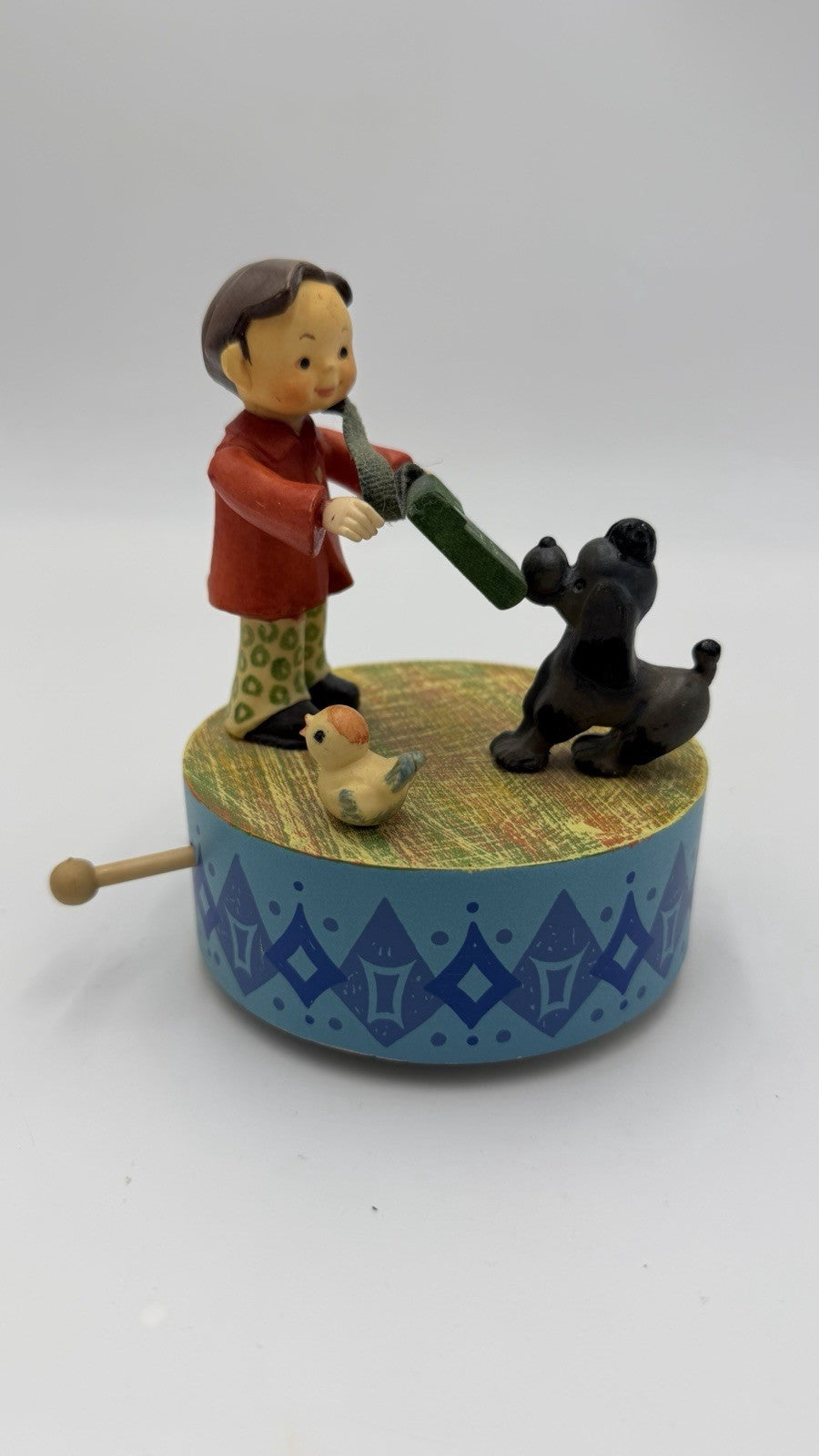 ANRI Wooden Thoren Swiss Movement Music Box Sing Sing a Song Italy Vintage 4.5in