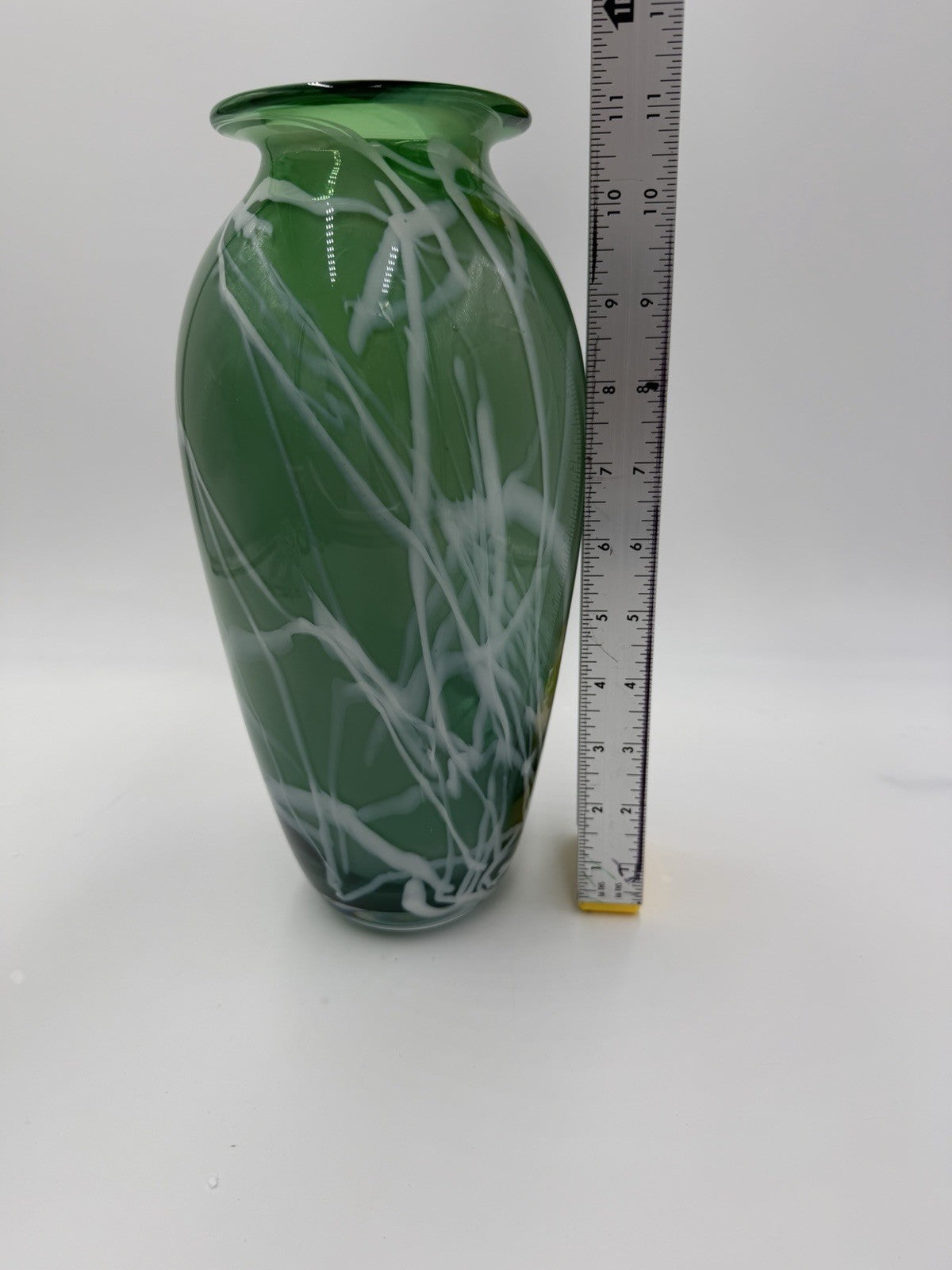 Rare Vintage James Kingwell Ice Fire Art Glass Green Large 11” Vase Signed