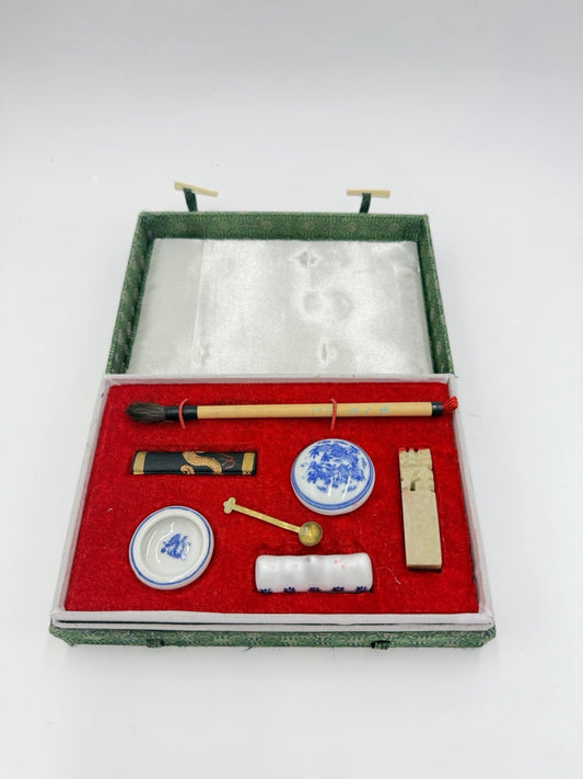 Vintage Chinese Calligraphy Brush Pen Ink Writing Stationary Box Set