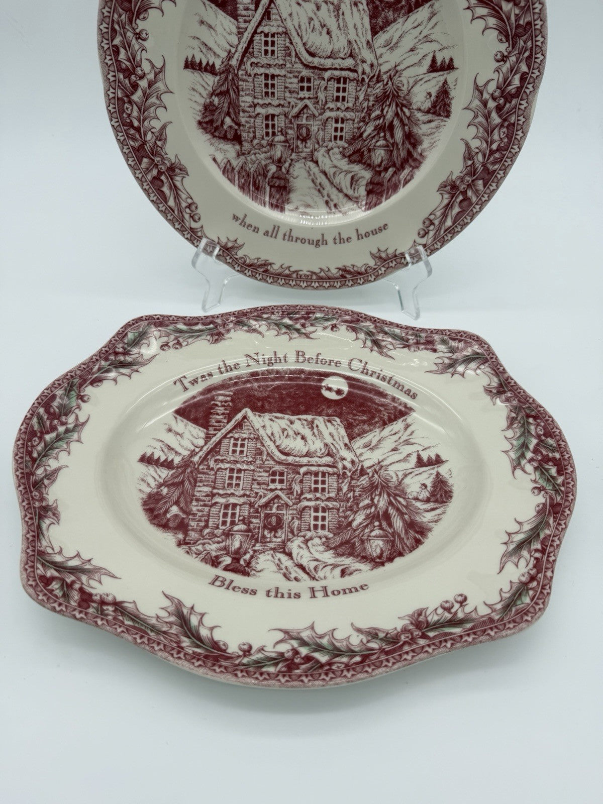 Vintage Johnson Brothers England Porcelain Twas The Night Plate & Platter Red